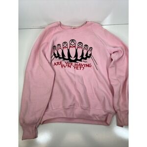 Vintage Fruit of the Loom Pink Penguin Cheeky Long Sleeve Sweater Womens SZ M